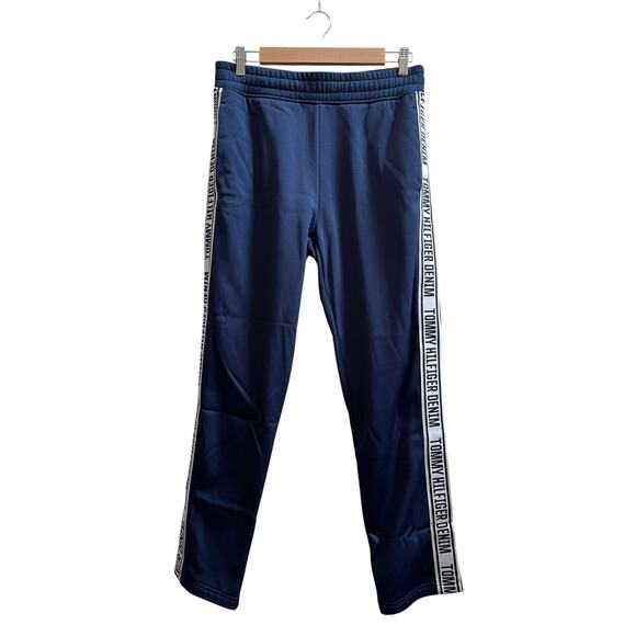 Tommy Hilfiger Blue Logo Tape Microfleece Track Pants Size Small Streetwear - Picture 2 of 11